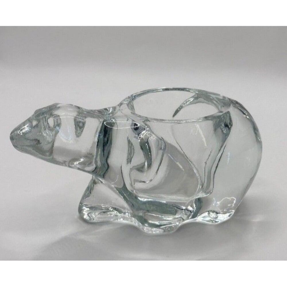 Vintage Indiana Glass Polar Bear Clear Glass Votive Candle Holder Paperweight